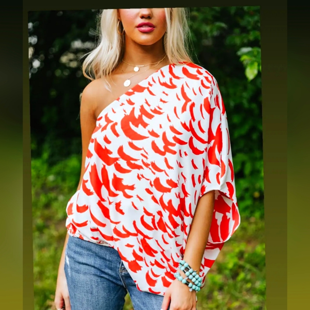 Red & White One-Shoulder Top NWT